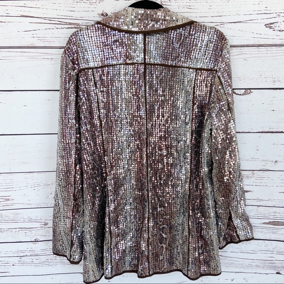 Chico’s Shiny Sparkling Silver Sequin Blazer Coat - Picture 4 of 8